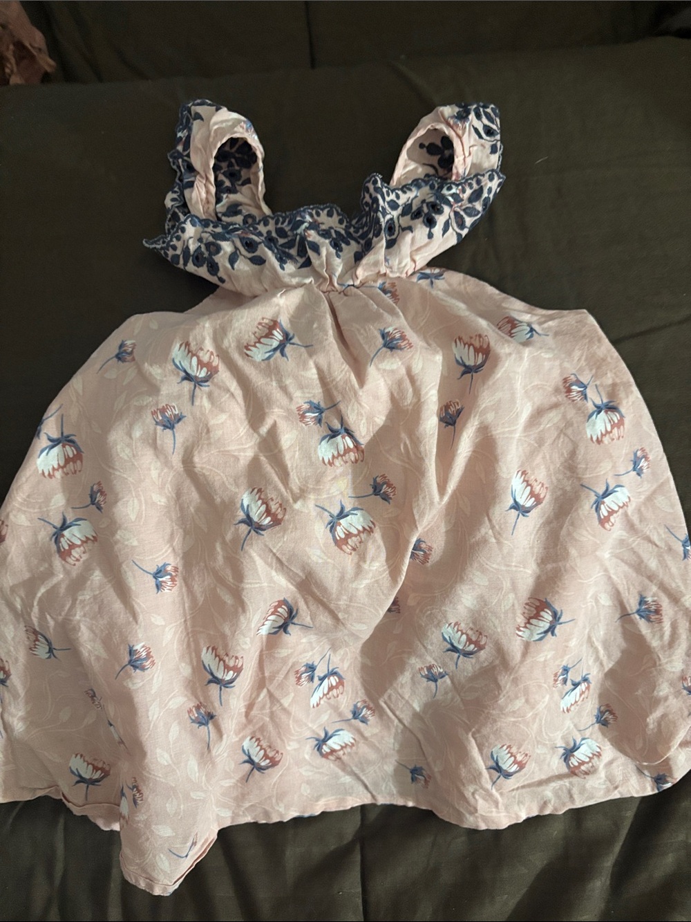 Joie Pink Floral Dress with Navy Embroidered Straps